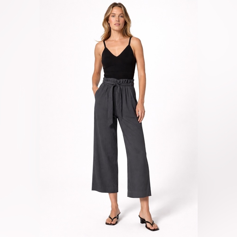 NWT Alp N Rock Sidney Cropped Wide Leg Pants Size S Linen Blend Dark Grey